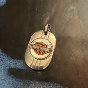 Harley-Davidson Silver-tone Dog Tag Pendant with Orange Logo